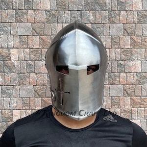 Medieval Barbute Helmet Fully Functional Visor Helmet Steel Knight Wearable Barbuta Helmet for Role Play Costume Halloween Gift