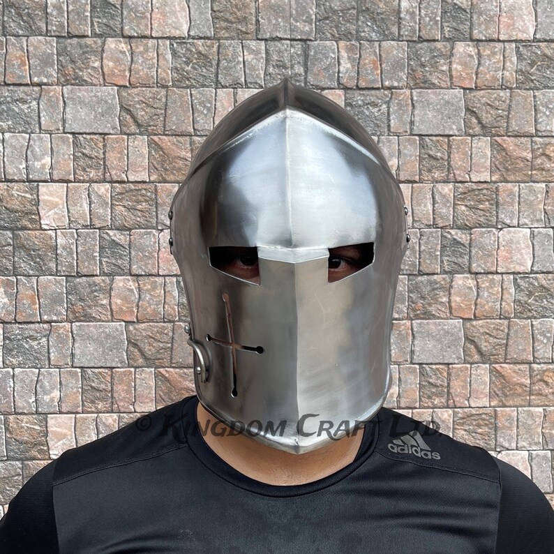 Medieval Barbute Helmet Fully Functional Visor Helmet Steel Knight Wearable Barbuta Helmet for Role Play Costume Halloween Gift