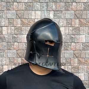Medieval Barbute Helmet Fully Functional Visor Helmet Steel Knight Wearable Barbuta Helmet for Role Play Costume Halloween Gift