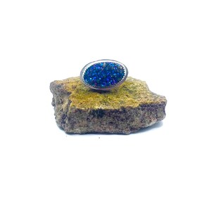 Drusy adjustable ring starting size 6, Drusy Blue and purple, Sterling Silver drusy ring, Sparkly drusy ring
