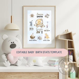 Sailor Bear Birth Stats Template • Editable Baby Announcement Canva Template • Nautical Nursery Wall Art • Printable Newborn Gift