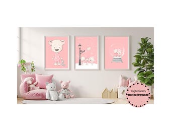 Winter Girl Bear Nursery Print – Cozy Woodland Decor