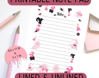 Pink Halloween Notepad | Spooky Stationery (Digital Download, US Letter & 5x7 inch Sizes)