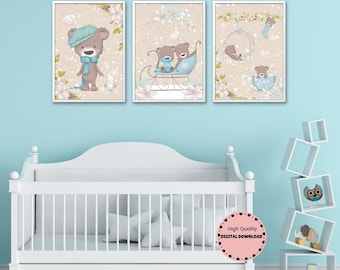 Winter Snow Bear Printable Nursery Wall Decor (Digital Download)