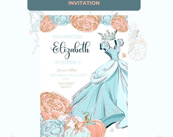 Invito di compleanno a tema fiaba - Principessa / Invito per festa a tema principessa modificabile (modello Canva)