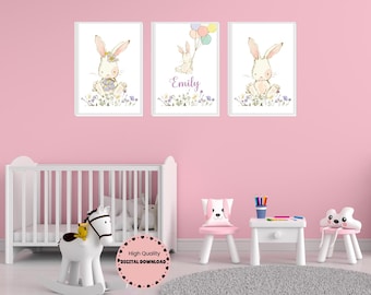 Juego de 3 adornos de pared personalizados de conejita