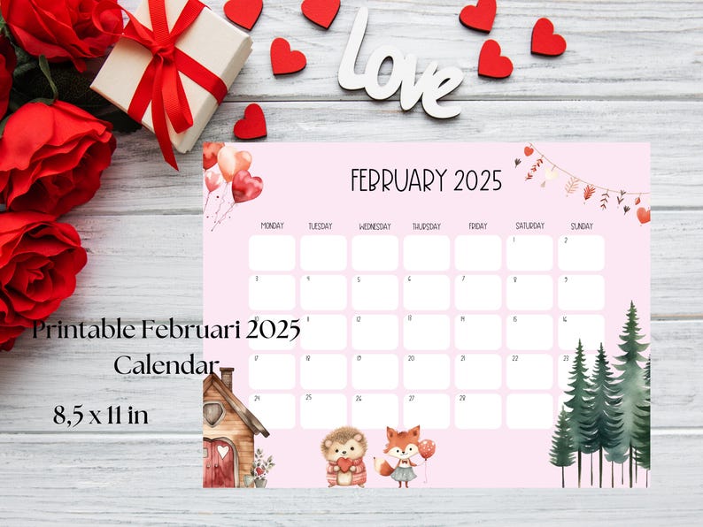 Printable February 2025 Calendar, Printable Calendar, Etsy