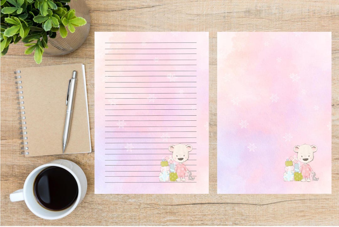 Printable Notes, Digital Notes, Girl Bear, Winter, Snow, Writing ...