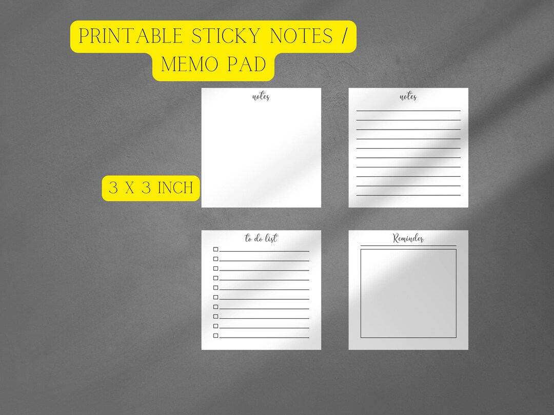 Printable Sticky Notes, Printable Memo Pad - Etsy