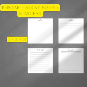 Printable sticky notes, printable memo pad