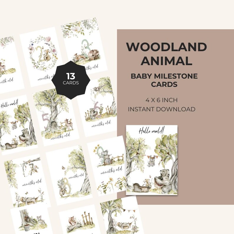 Woodland Animal Baby Milestone Cards: Printable Newborn Keepsake ...