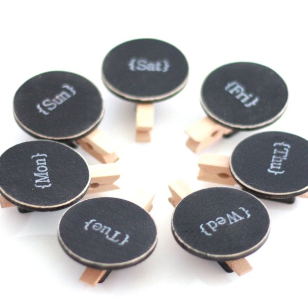Seven Day of the Week Mini Chalkboard Clip Magnets