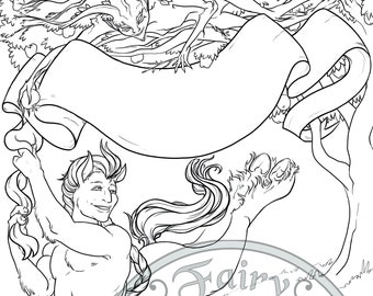 APPLEBASH Harvest 2022 COLORING Page Centaur and Dryad - Instant Download - Coloring Book