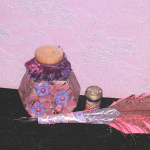SAKURA QUILL Pink Purple, Ink and POT with Your Choice of Ink,  Handmade, Cherry Blossom