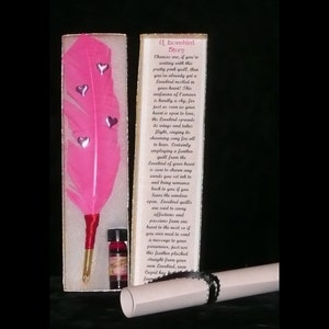Pluma LOVEBIRD QUILL, Pluma de inmersión de plumas rosas, Tinta roja de pétalos de rosa perfumada, Hada, San Valentín, Pagano, Wicca, Hechizo de amor,
