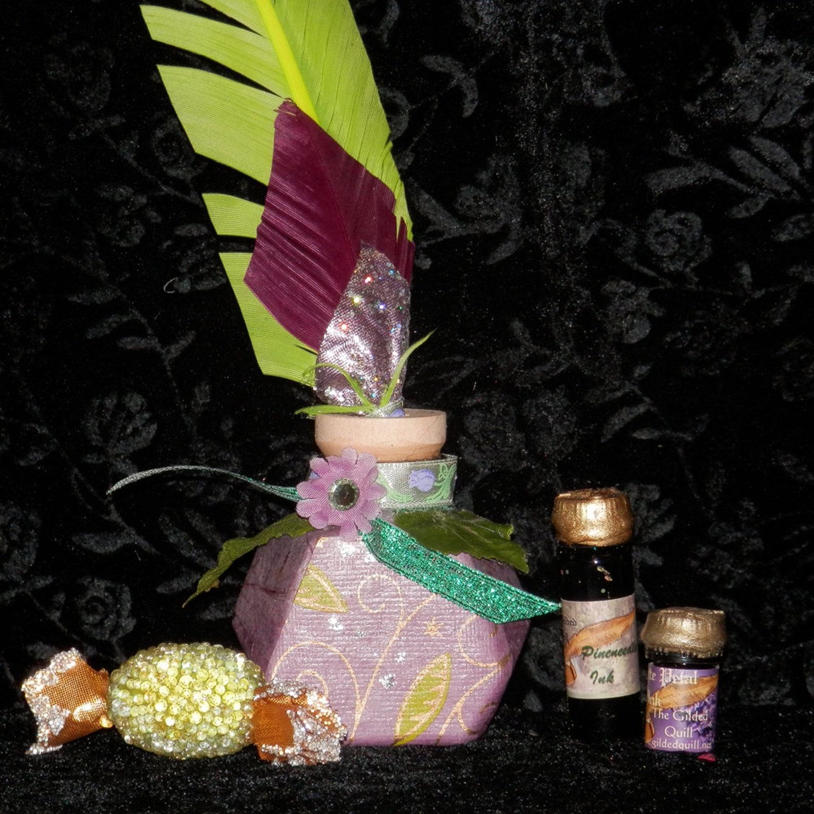 PURPLE and Lime QUILL and Ink POT with Your Choice of Ink Etsy