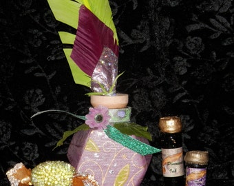 PURPLE and Lime QUILL and Ink POT with Your Choice of Ink,  Handmade