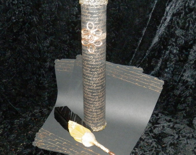 GOLD Script BLACK SCROLL Case, Quill & Parchment, Fairy Pagan, Wicca ...