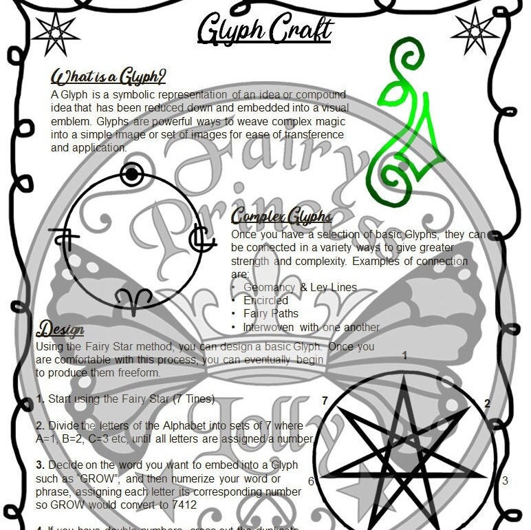 GLYPH CRAFT Fairy Magic Lesson, BoS Pages, Instant Download Hedgecraft, Glamerie, Book of Shadows, An Leabhar
