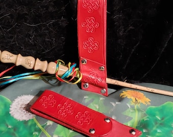 FUNDA de cinturón ROJO para varita mágica, hecho a mano, cuero, cosplay, sca, renacimiento