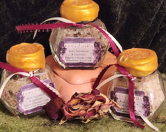 FAIRY Herbal Bath Salt Magic, LOVE Spell - Passion - Courage - Calm - Friendship - Protection with ROSE, Geranium, Lavender - Spa Day Gift