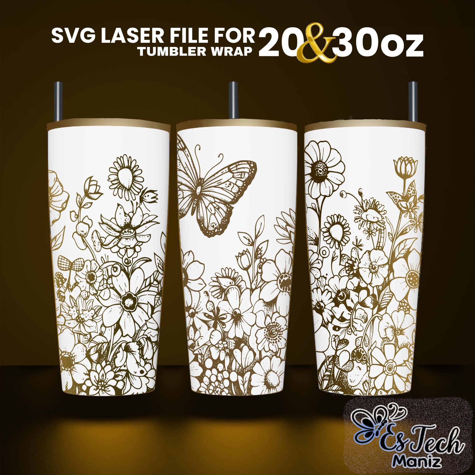 Flowers Laser Engraved Full Wrap Design for 20 and 30 Tumbler, Flower ...