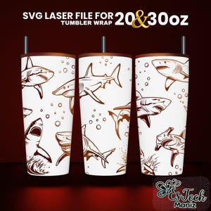 Shark Tumbler Laser Engraved Wrap Design: 20oz & 30oz SVG-Datei (Digitaler Download)