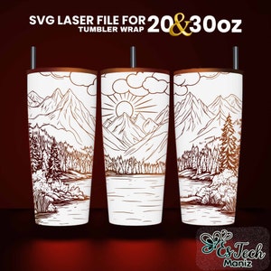 Mountain Lake Tumbler Wrap Laser File SVG: Seamless Design (Digital Download)