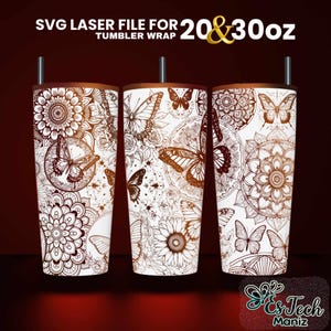 Butterfly Mandala Laser Engraved Tumbler Wrap SVG File (20 & 30 Oz)