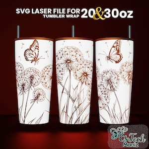 Löwenzahn Blume Laser gravierte Tumbler Wrap SVG-Datei (20 und 30 oz)