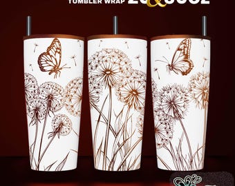 Dandelion Flower Laser Engraved Tumbler Wrap SVG File (20 and 30 oz)