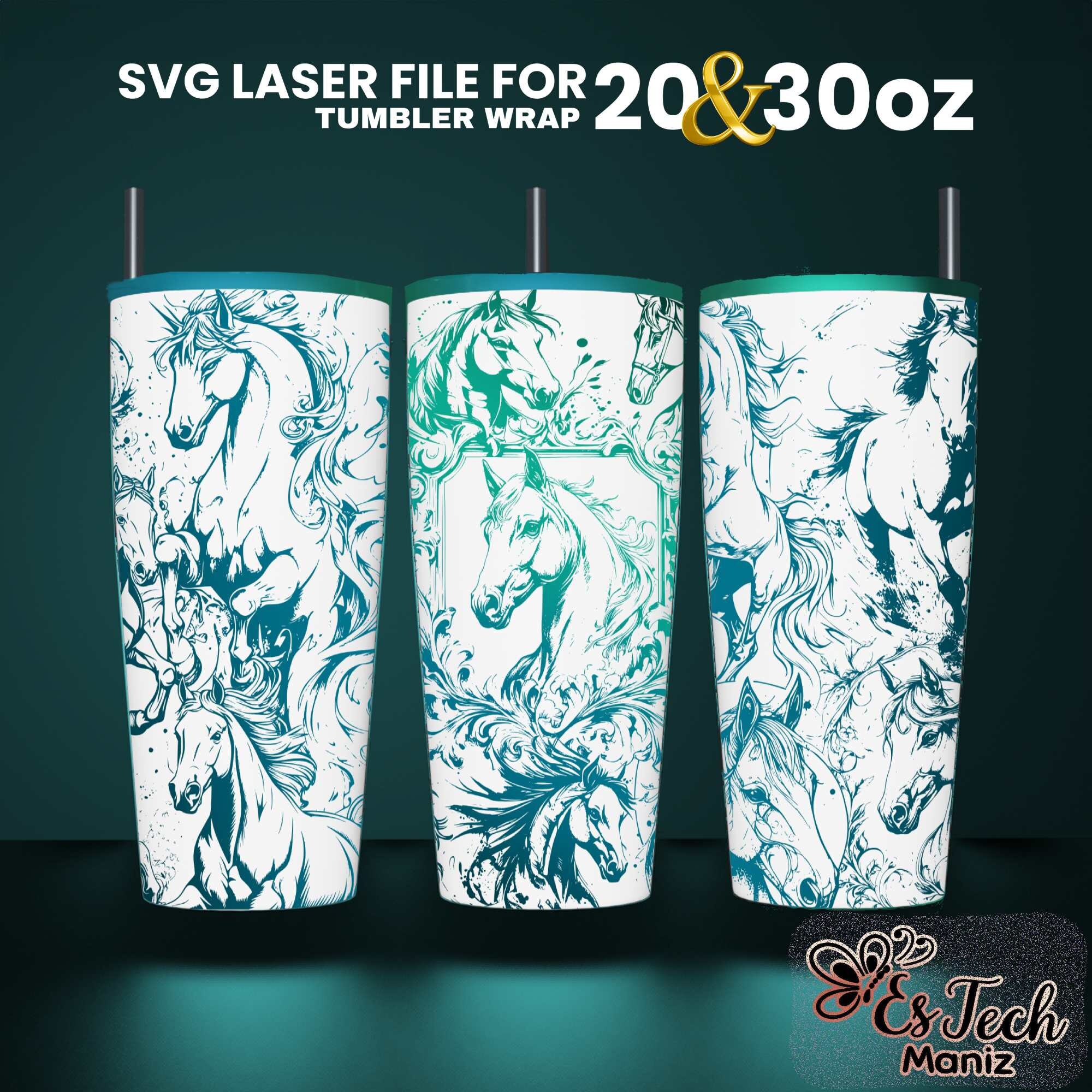 Horse Tumbler Laser Engraved Full Wrap Design SVG File (20oz and 30oz ...