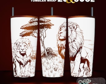 Lion Laser Engraved Tumbler Wrap Design: Seamless SVG File (20 & 30 oz)