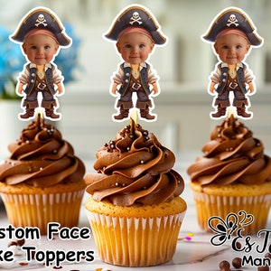 Décorations de cupcakes personnalisées avec visage de pirate : décoration d&#39;anniversaire personnalisée (fichier numérique)