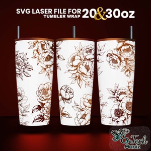 Peony Flower Tumbler Laser SVG File: Seamless Wrap Design (20/30 oz)