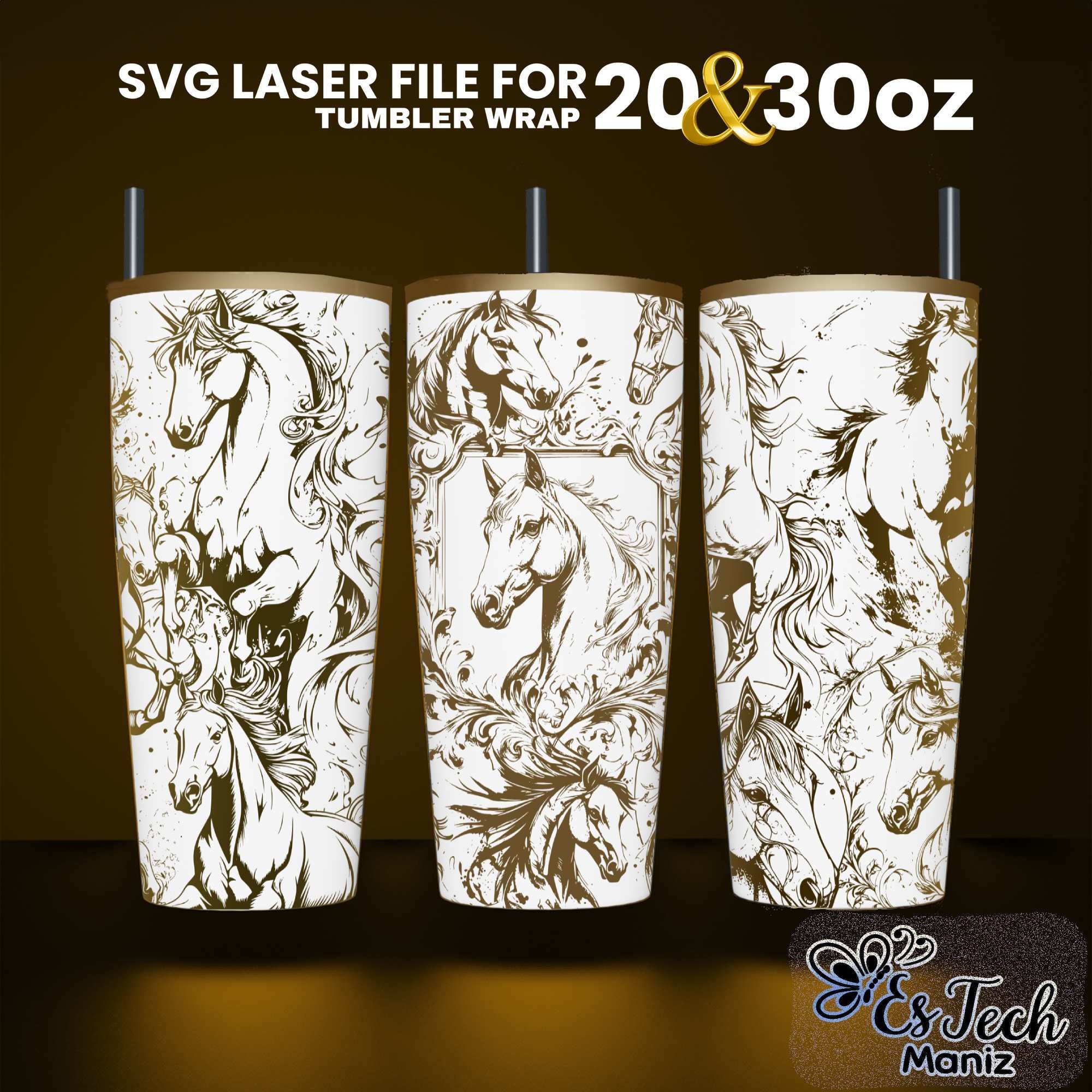 Horse Tumbler Laser Engraved Full Wrap Design SVG File (20oz and 30oz ...