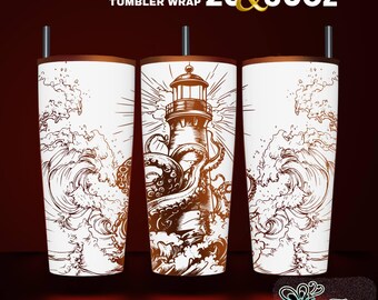 Lighthouse Octopus Tumbler Wrap Laser Engraved SVG File (20 & 30 oz)
