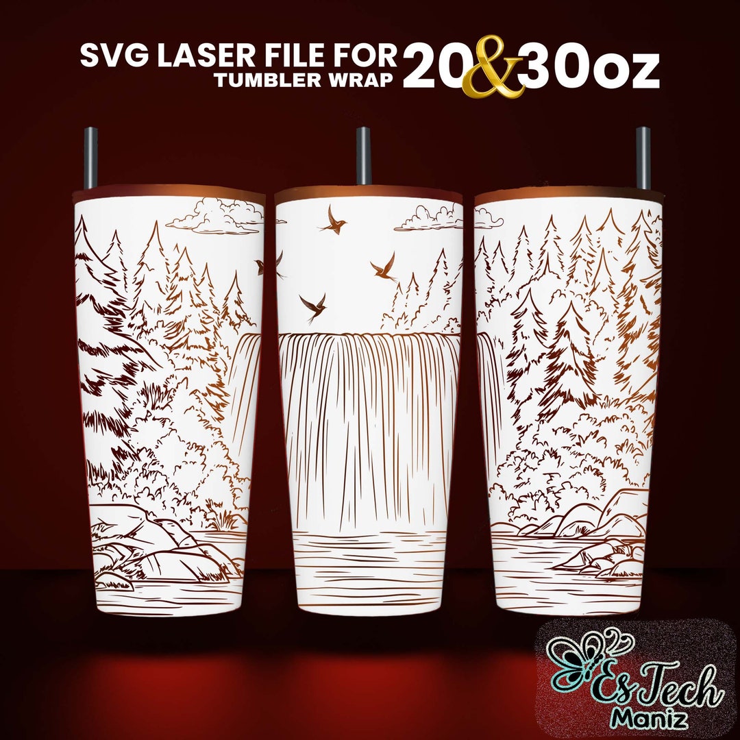 Waterfall Laser Engraved Tumbler Wrap Design: Seamless SVG File (20 ...