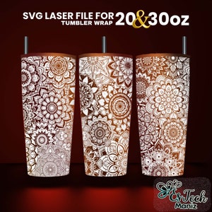 Mandala Tumbler Laser SVG File: Seamless Full Wrap Design (20oz & 30oz)