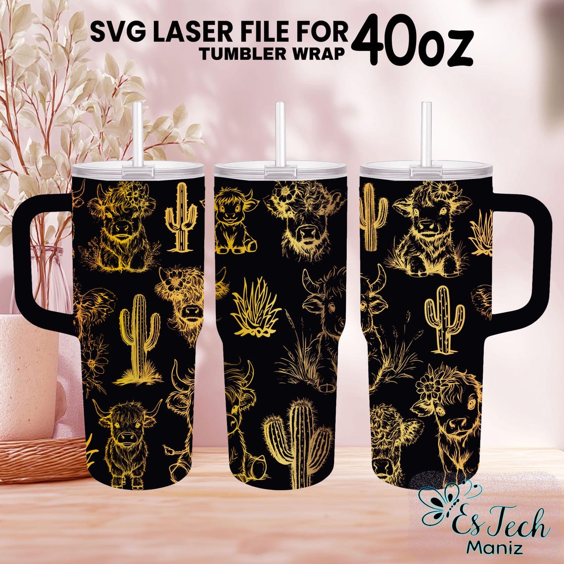 Highland Cow Tumbler Laser File: 40 Oz Full Wrap SVG (digital Download ...