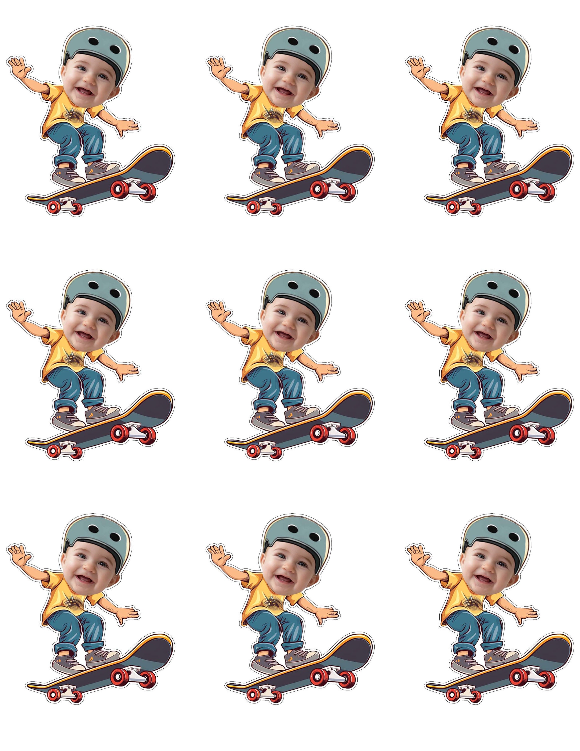 Skateboard Face Cupcake Toppers, Pesonalized Custom Face Cupcake Topper ...
