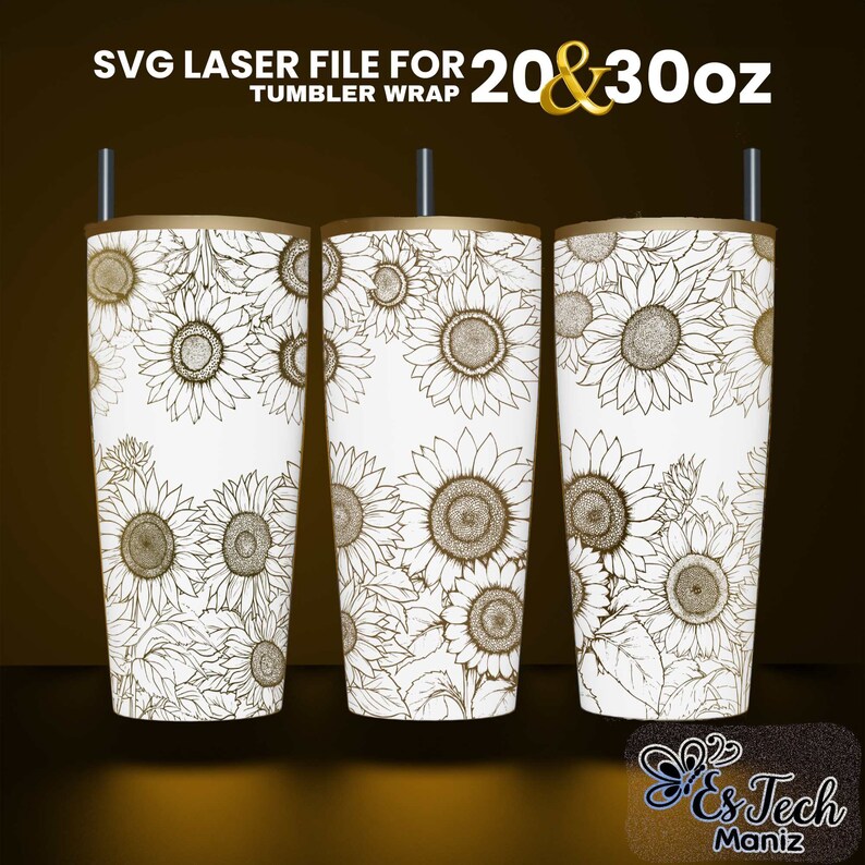 Sunflower Tumbler Laser Engraved SVG: Seamless Wrap Design (20oz & 30oz ...