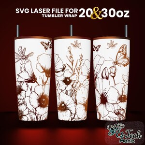 Flower Garden Tumbler Wrap SVG: Laser Engraved Design (20 & 30 oz)