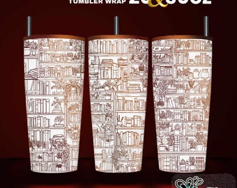 Flower Bookshelf Tumbler Wrap: Laser Engraved SVG File (20 & 30 Oz)