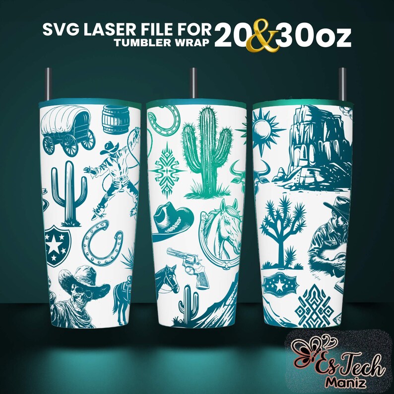 Western Tumbler Laser Engraved Full Wrap Design SVG File (20 and 30 Oz ...