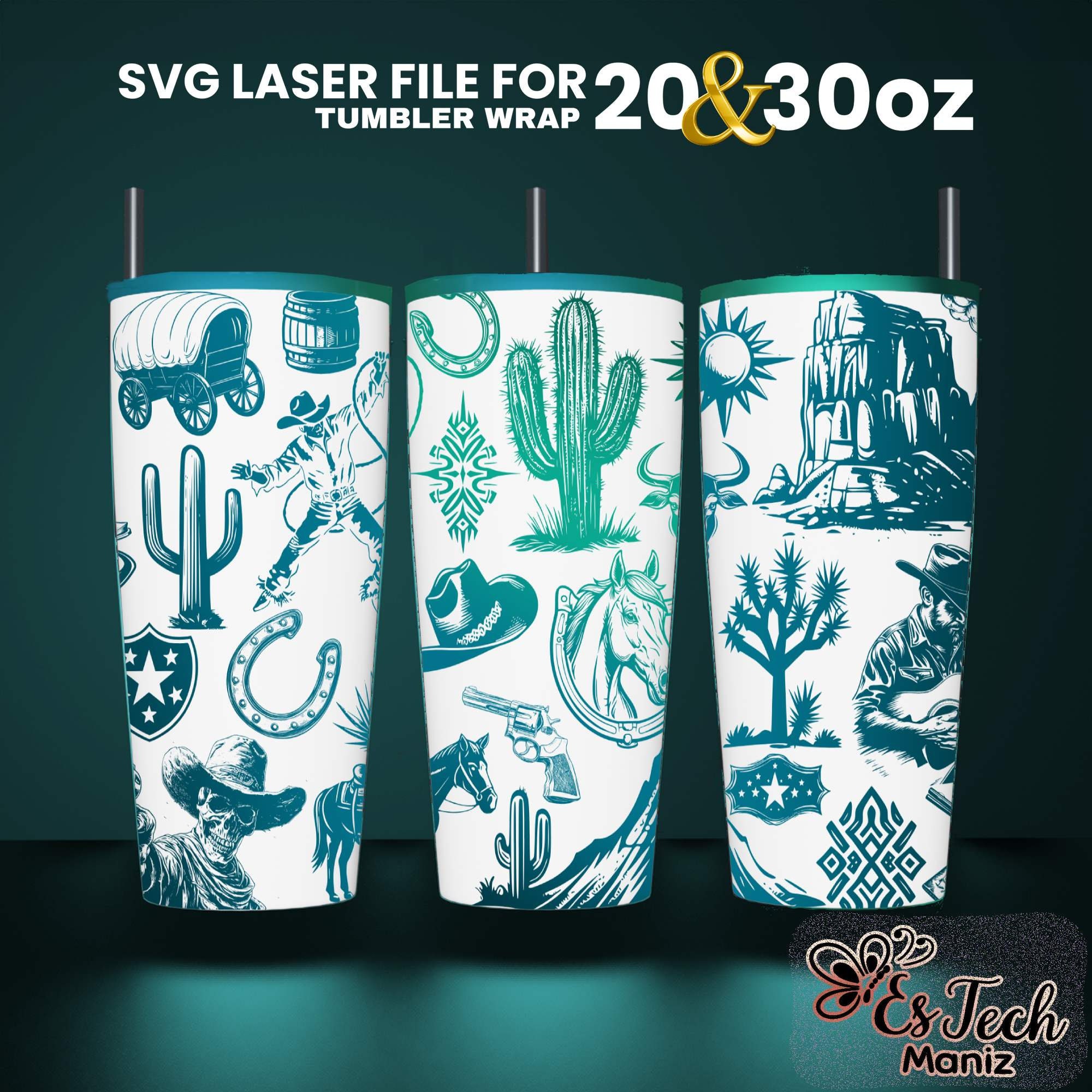 Western Tumbler Laser Engraved Full Wrap Design SVG File (20 and 30 Oz ...