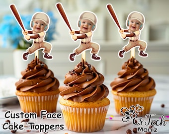 Personalized Baseball Face Cupcake Toppers: Birthday Party Decor (Digital File)