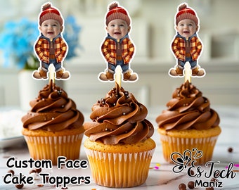 Lumberjack Face Cupcake Toppers: Personalized Birthday Decor (Digital)