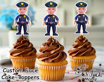 Personalized Police Face Cupcake Toppers: Custom Birthday Decor (Digital File)