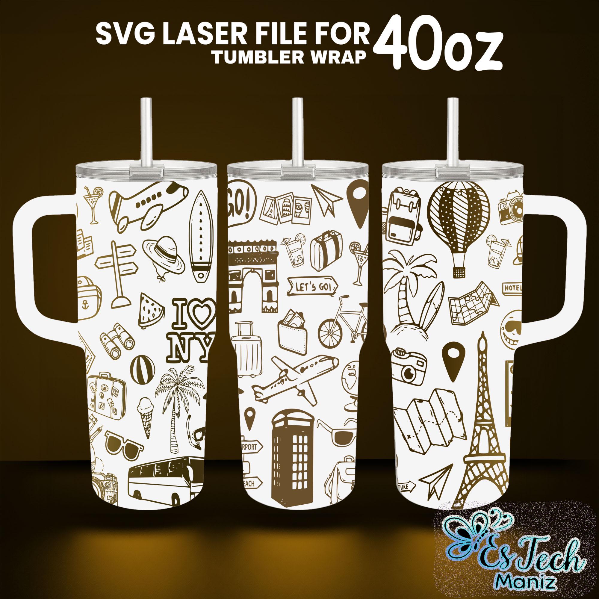 40 Oz Tumbler Laser Engraved Full Wrap Design: Seamless Travel SVG ...